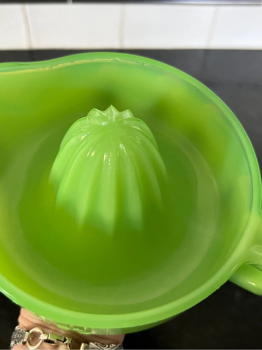 Spectacular Sunkist Jadeite Vintage Uranium Glass Juicer Reamer